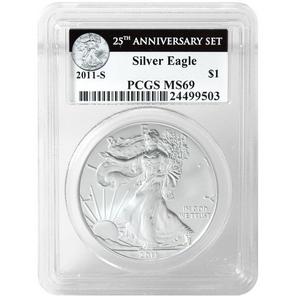 2011 S Silver American Eagle 25th Anniversary Set Label MS69 PCGS