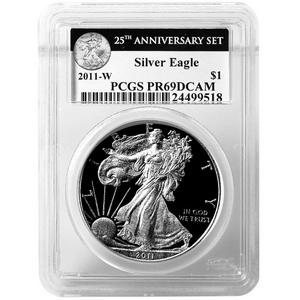 2011 W Silver American Eagle 25th Anniversary Set Label PR69 DCAM PCGS