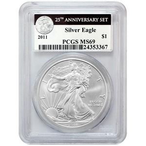 2011 Silver American Eagle 25th Anniversary Set Label MS69 PCGS