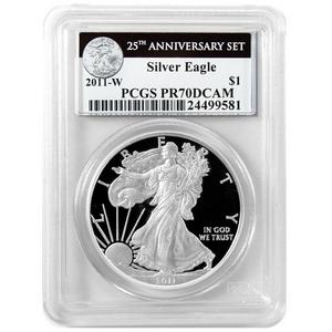 2011 W Silver American Eagle 25th Anniversary Set Label PR70 DCAM PCGS