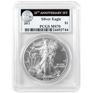 2011 Silver American Eagle 25th Anniversary Set Label MS70 PCGS