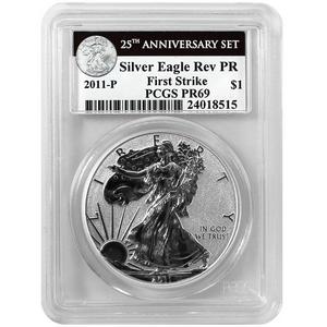 2011 P Silver American Eagle 25th Anniversary Set Label Reverse Proof PR69 FS PCGS