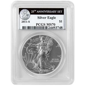 2011 S Silver American Eagle 25th Anniversary Set Label MS70 PCGS