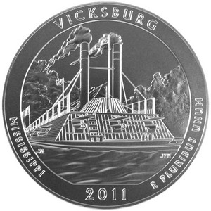 2011 P America The Beautiful Silver Vicksburg 5oz Vapor Blasted UNC