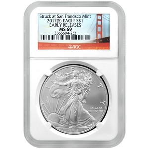 2012 S Silver American Eagle Struck at San Francisco Mint MS69 ER NGC Red Bridge Label
