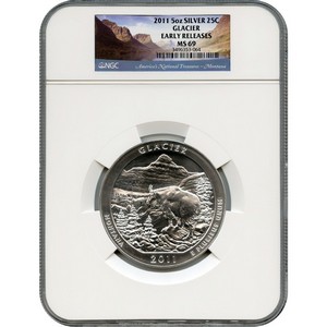 2011 America The Beautiful Silver 5oz Glacier MS69 ER NGC