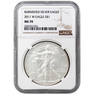 2011 W Silver American Eagle 25th Anniversary MS70 Burnished NGC Brown Label