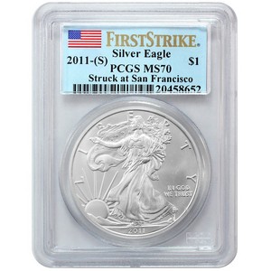 2011 S Silver American Eagle Struck at San Francisco Mint MS70 FS PCGS