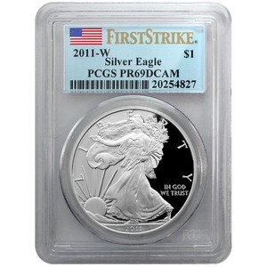 2011 W Silver American Eagle PR69 DCAM FS PCGS Flag Label