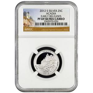 2012 S America The Beautiful Silver Quarter Acadia PF69 UC ER NGC