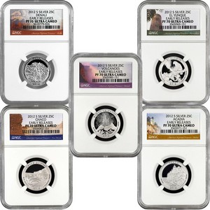 2012 S America The Beautiful Silver Quarters PF70 UC ER NGC 5 Coin Set