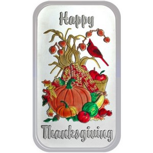 Happy Thanksgiving Vertical 1oz .999 Silver Bar Enameled