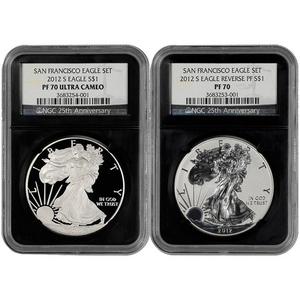 2012 S Silver American Eagle 2pc Proof Set PF70 NGC Retro Holder