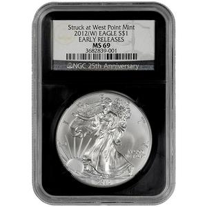 2012 W Silver American Eagle Struck at West Point MS69 ER NGC Retro Holder