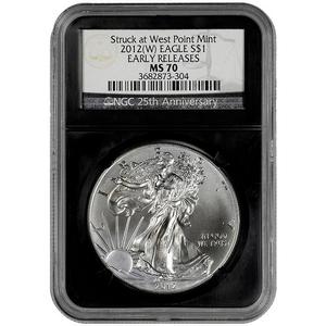 2012 W Silver American Eagle Struck at West Point MS70 ER NGC Retro Holder