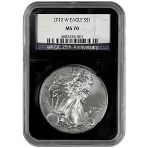 2012 W Silver American Eagle MS70 Burnished NGC Retro Holder
