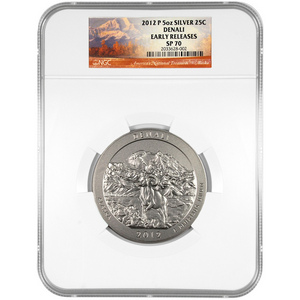 2012 P America The Beautiful Silver 5oz Denali SP70 ER NGC