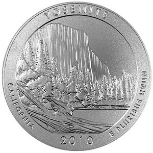 2010 America The Beautiful Silver Yosemite 5oz Vapor Blasted UNC