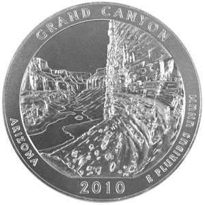 2010 America The Beautiful Silver Grand Canyon 5oz Vapor Blasted UNC