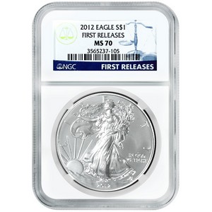 2012 Silver American Eagle MS70 First Releases NGC Blue Label