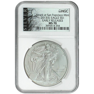 2013 S Silver American Eagle Struck at San Francisco MS70 ER NGC ALS Label
