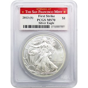 2013 S Silver American Eagle Struck at San Francisco MS70 FS PCGS Flag Label