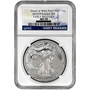 2013 W Silver American Eagle Struck at West Point MS70 ER NGC Blue Label