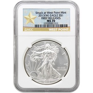2013 W Silver American Eagle Struck at West Point MS70 FR NGC Blue Label