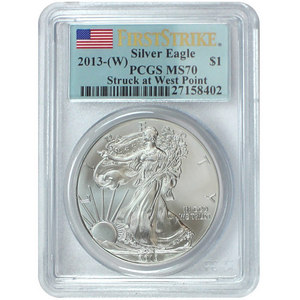 2013 W Silver American Eagle Struck at West Point MS70 FS PCGS Flag Label