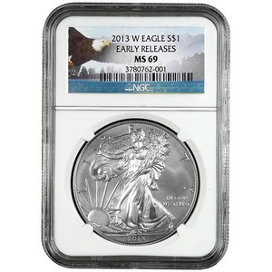 2013 W Silver American Eagle MS69 Burnished ER NGC Bald Eagle Label
