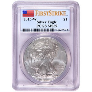 2013 W Silver American Eagle MS69 Burnished FS PCGS Flag Label