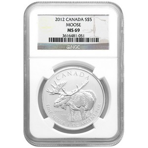 2012 Canadian Silver Moose 1oz MS69 NGC Brown Label