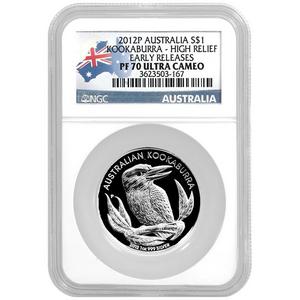 2012 P Australia Silver Kookaburra 1oz High Relief PF70 UC ER NGC Country Label