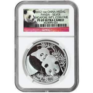 2012 China Silver Panda Singapore Coin Fair Medal 1oz PF69 UC NGC