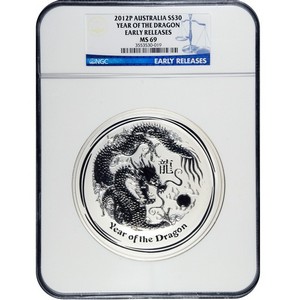 2012 P Australia Silver Year of the Dragon 1kilo MS69 ER NGC Blue Label