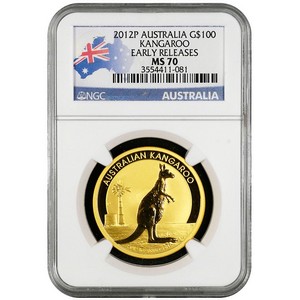 2012 P Australia Gold Kangaroo 1oz MS70 ER NGC Country Label
