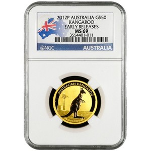 2012 P Australia Gold Kangaroo Half Ounce MS69 ER NGC Country Label