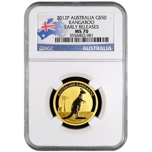 2012 P Australia Gold Kangaroo Half Ounce MS70 ER NGC Country Label
