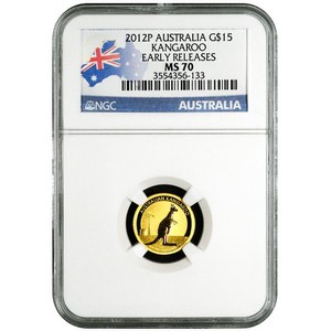 2012 P Australia Gold Kangaroo Tenth Ounce MS70 ER NGC Country Label