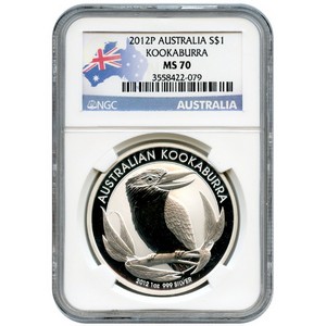 2012 P Australia Silver Kookaburra 1oz MS70 NGC Country Label
