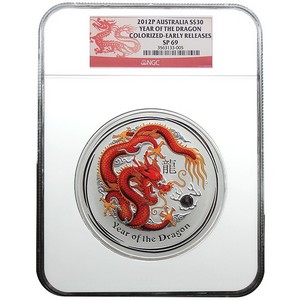2012 P Australia Silver Year of the Dragon Gem Eyed 1kilo SP69 ER NGC