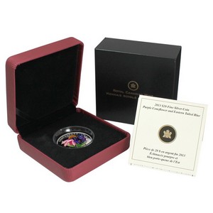 2013 Canada Silver Purple Coneflower with Eastern Tailed Blue Butterfly 1oz Colorized Proof