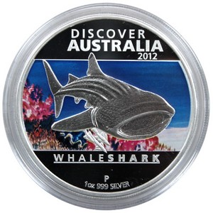 2012 P Australia Silver Discover Australia Whale Shark 1oz Proof