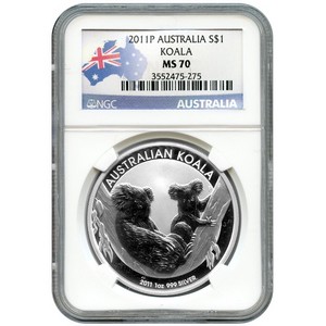 2011 P Australia Silver Koala 1oz MS70 NGC Country Label