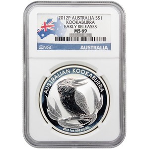 2012 P Australia Silver Kookaburra 1oz MS69 ER NGC Country Label