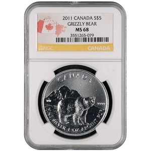 2011 Canadian Silver Grizzly 1oz MS68 NGC