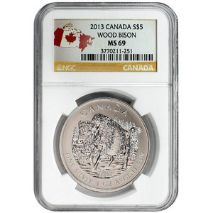 2013 Canada Silver Wood Bison 1oz MS69 NGC Country Label