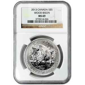 2013 Canada Silver Wood Bison 1oz MS69 NGC Brown Label