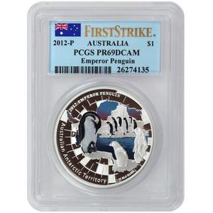 2012 P Australia Silver Antarctic Territory Emperor Penguin 1oz Proof  PR69 DCAM FS PCGS