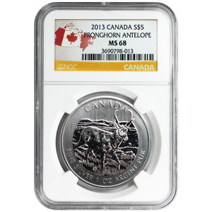 2013 Canadian Silver Pronghorn Antelope 1oz MS68 NGC Country Label